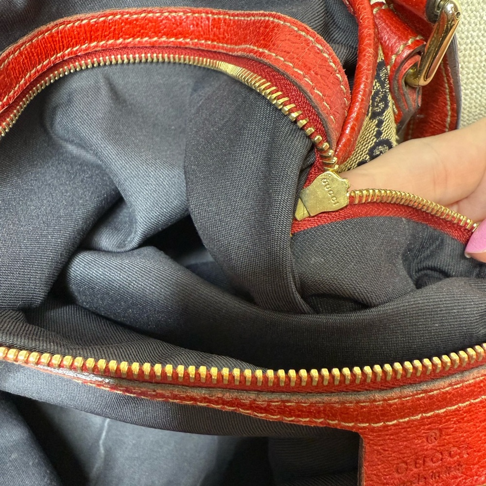 Authentic Gucci Sherry Line tote bag grey canvas red leather - Picture 13 of 16